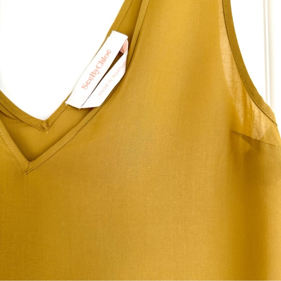 SEE BY CHLOE Stretch Crepe Dress with Long Sleeves in Muted Gold - Slip Included - Picture 13 of 14